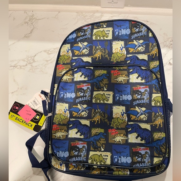 Blue Wonder Nation 17 in Dinosaur Print Backpack - Picture 1 of 6